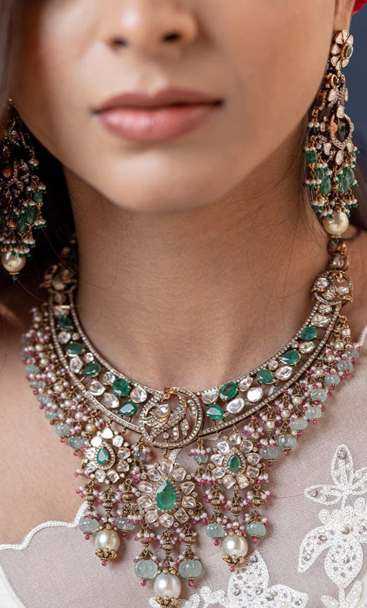 Green Meenakari Necklace Set Gold Plated Necklace Set