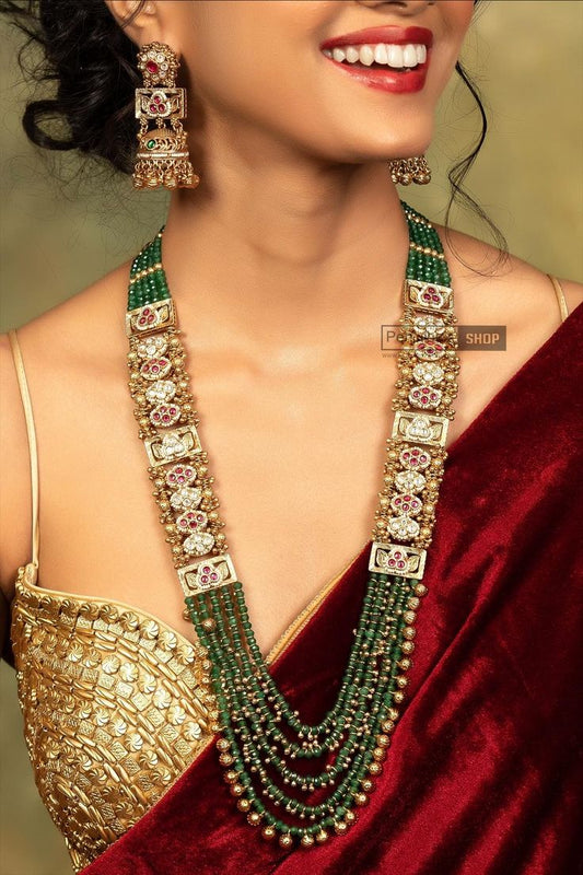 Gold-Plated Multi-Layer Green Beaded Necklace Set